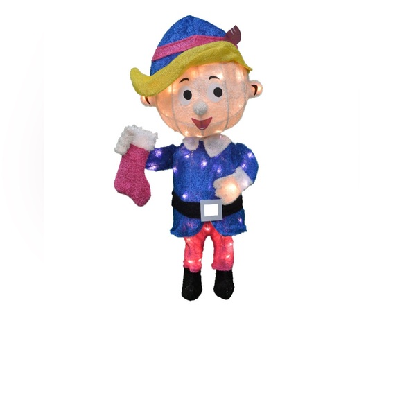 Brand New 18” Lighted Hermey Holding stocking Outdoor Yard decoration.